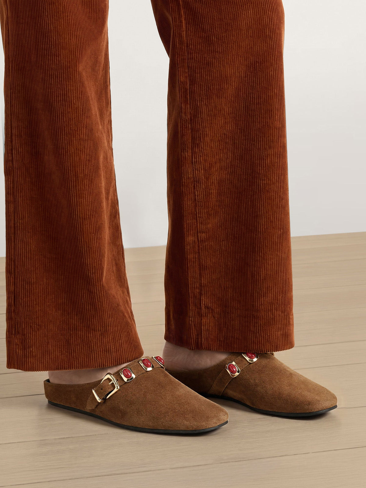 Veronica Beard | Narcissa Embellished Mule in Brown Suede Chestnut