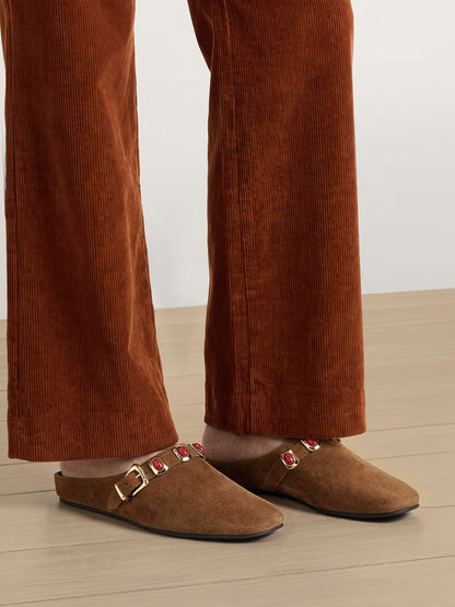 Veronica Beard | Narcissa Embellished Mule in Brown Suede Chestnut