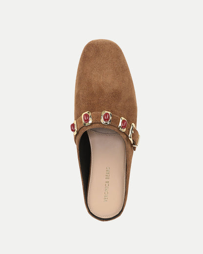 Veronica Beard | Narcissa Embellished Mule in Brown Suede Chestnut