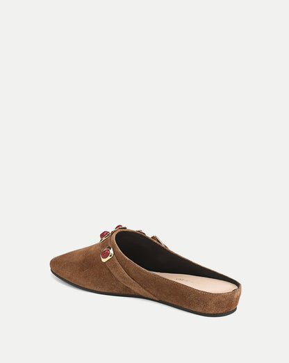 Veronica Beard | Narcissa Embellished Mule in Brown Suede Chestnut