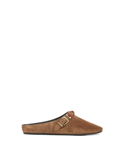 Veronica Beard | Narcissa Embellished Mule in Brown Suede Chestnut