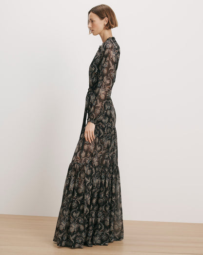 Veronica Beard | Isra Silk Maxi Dress in Black Paisley Black Multi