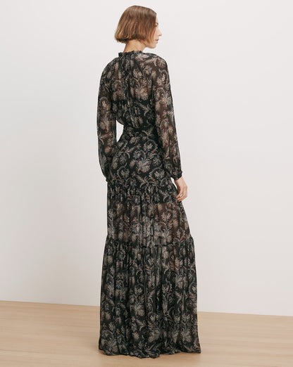 Veronica Beard | Isra Silk Maxi Dress in Black Paisley Black Multi