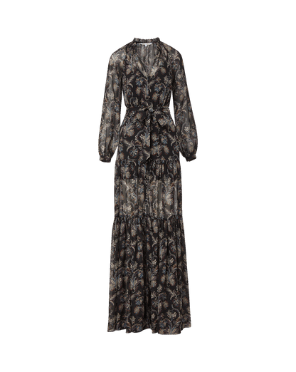 Veronica Beard | Isra Silk Maxi Dress in Black Paisley Black Multi