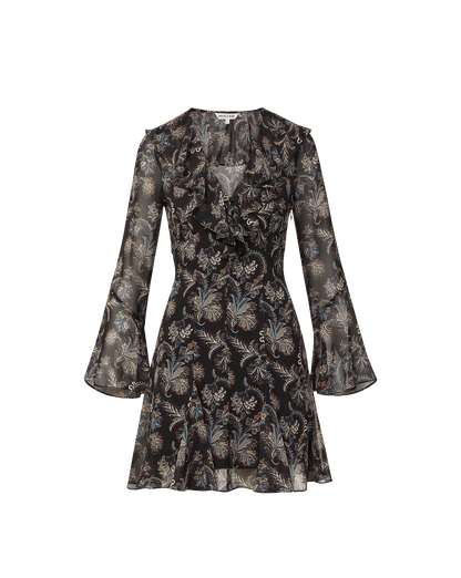 Veronica Beard | Adrienne Silk Mini Dress in Black Paisley Black Multi