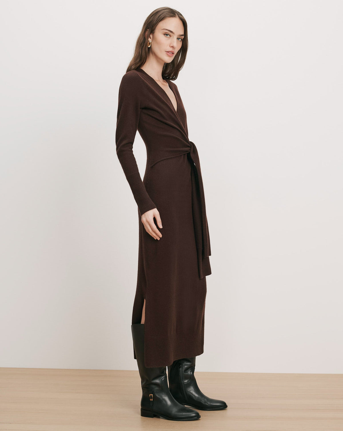 Veronica Beard | Salomez Wrap Midi Dress in Dark Brown Espresso