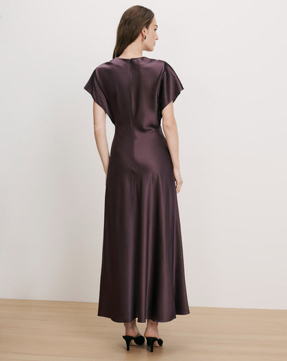 Veronica Beard | Redgrave V-Neck Midi Dress in Dark Purple Dark Eggplant