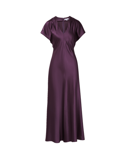 Veronica Beard | Redgrave V-Neck Midi Dress in Dark Purple Dark Eggplant