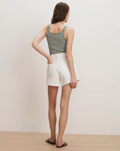 Veronica Beard | Ellis Crossover-Waistband Denim Short in White White