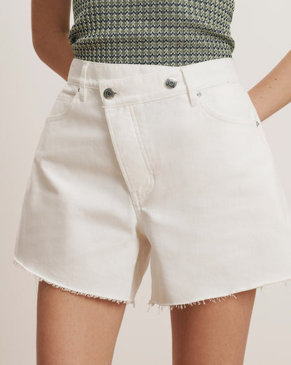 Veronica Beard | Ellis Crossover-Waistband Denim Short in White White
