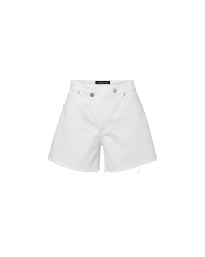 Veronica Beard | Ellis Crossover-Waistband Denim Short in White White