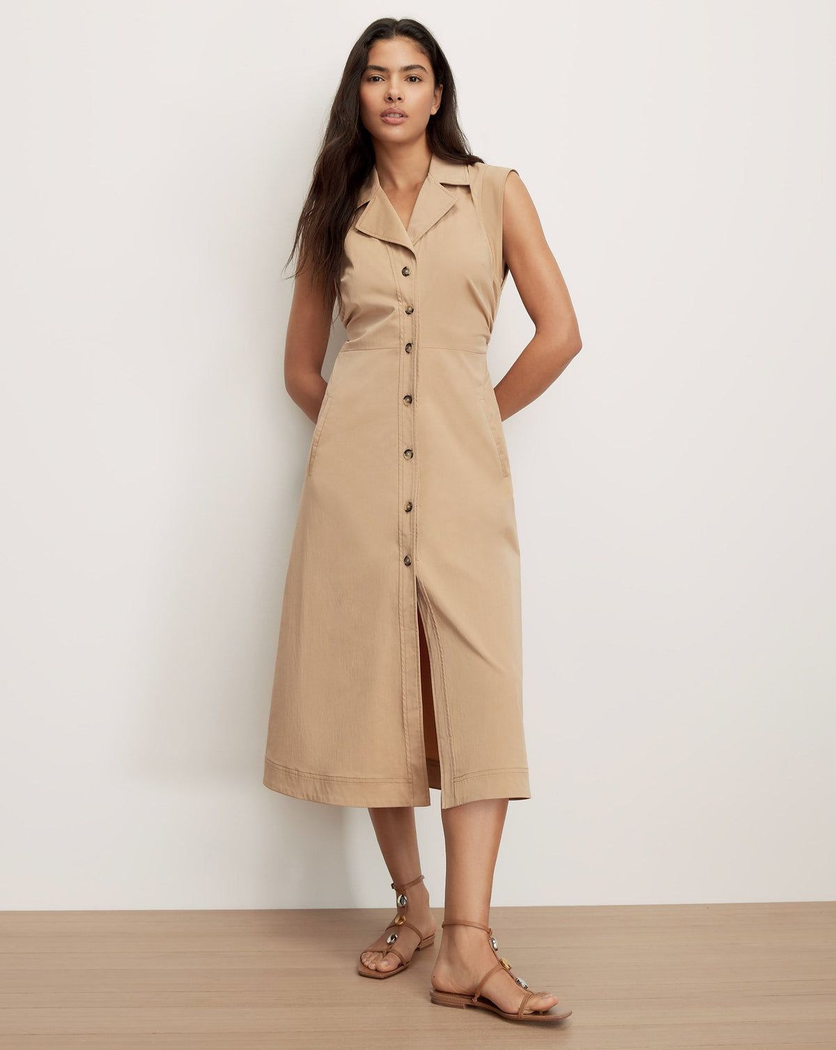 Veronica Beard | Orla Midi Shirtdress in Khaki Khaki