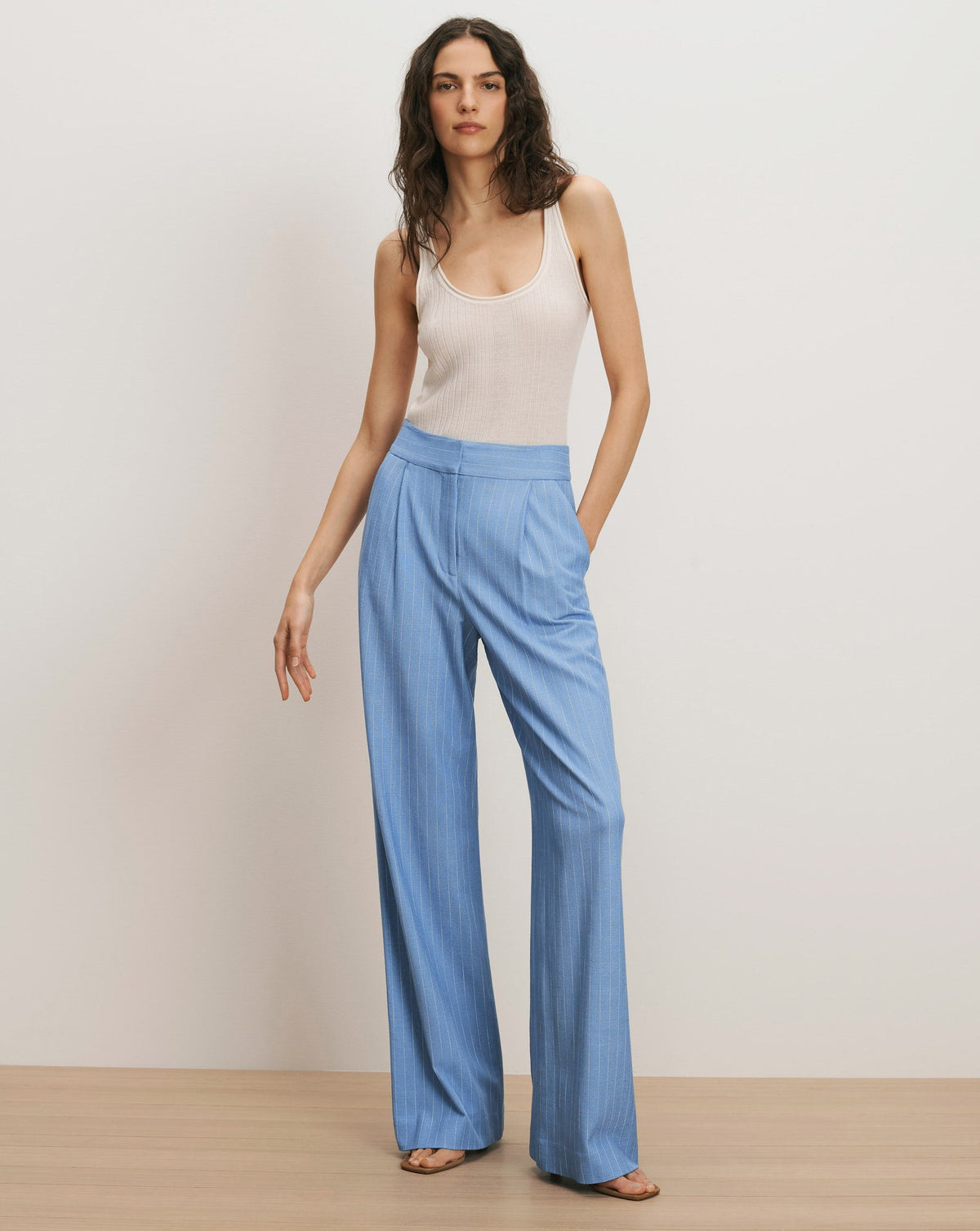 Veronica Beard | Heyser Wide-Leg Pant in Blue Jay/Dove White Blue Jay/Dove White
