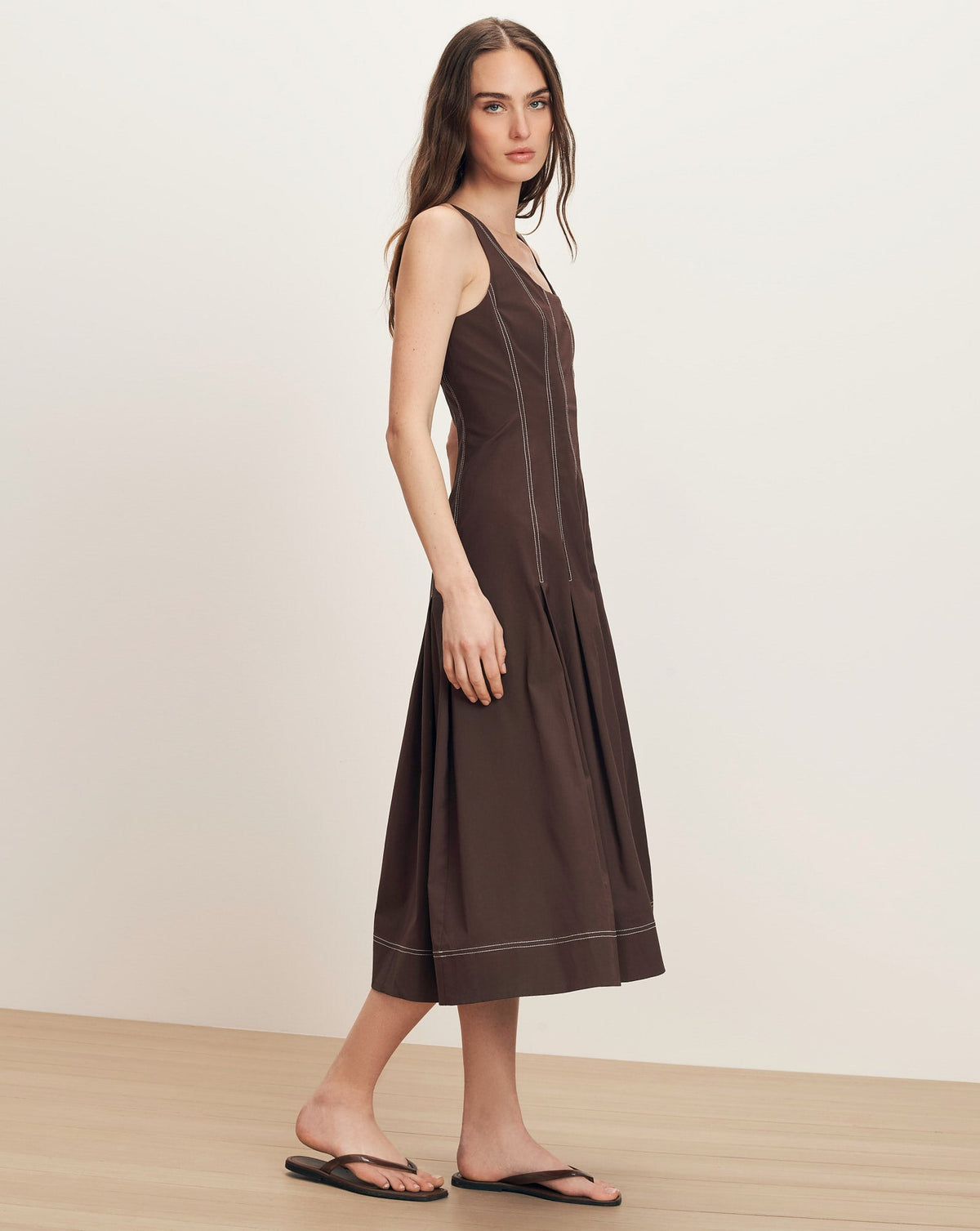 Veronica Beard | Jolie Cotton Poplin Midi Dress in Dark Mocha Dark Mocha
