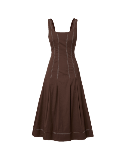 Veronica Beard | Jolie Cotton Poplin Midi Dress in Dark Mocha Dark Mocha