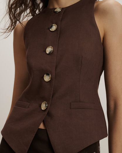 Veronica Beard | Hartwell Tailored Vest in Dark Mocha Dark Mocha
