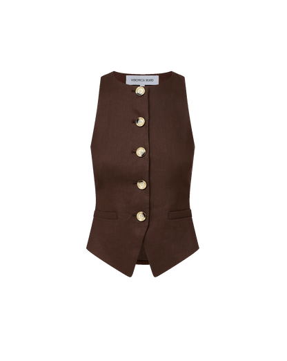 Veronica Beard | Hartwell Tailored Vest in Dark Mocha Dark Mocha