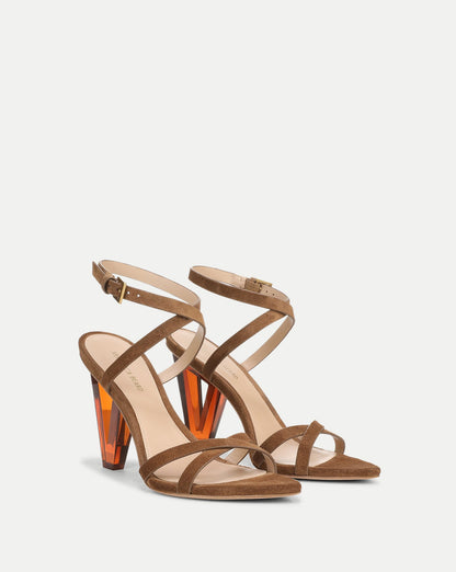 Veronica Beard | Lanaya Suede Ankle-Wrap Sandal in Chestnut Chestnut