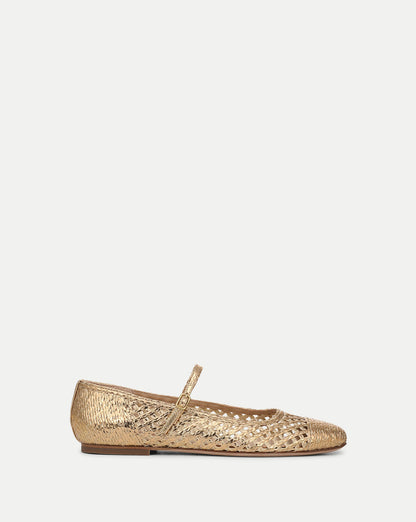 Veronica Beard | Ellie Woven Raffia Flat in Pale Gold Pale Gold