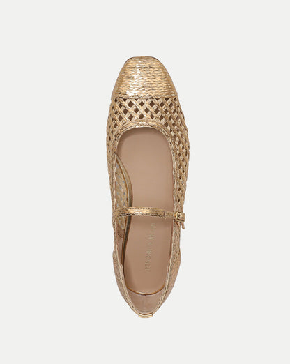 Veronica Beard | Ellie Woven Raffia Flat in Pale Gold Pale Gold