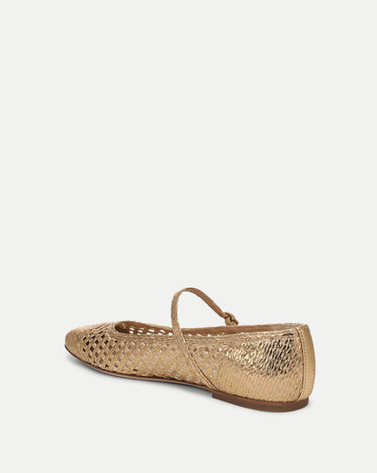 Veronica Beard | Ellie Woven Raffia Flat in Pale Gold Pale Gold