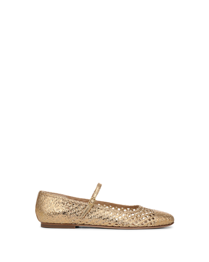 Veronica Beard | Ellie Woven Raffia Flat in Pale Gold Pale Gold