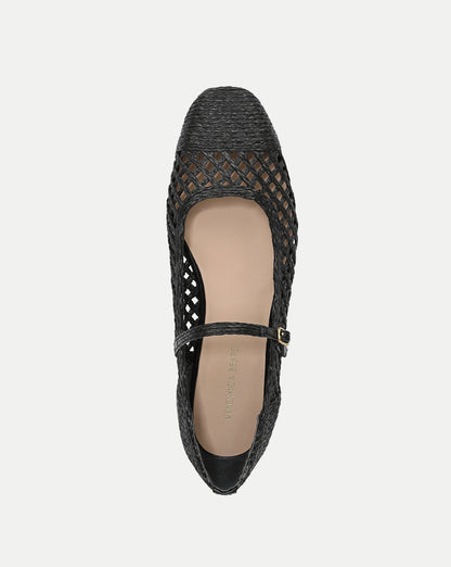 Veronica Beard | Ellie Woven Raffia Flat in Black Black