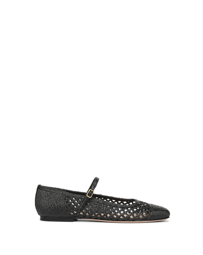 Veronica Beard | Ellie Woven Raffia Flat in Black Black