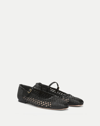 Veronica Beard | Ellie Woven Raffia Flat in Black Black