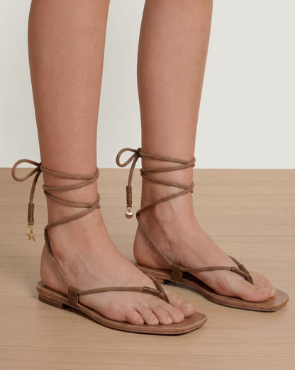 Veronica Beard | Rosetta Wrap Sandal in Brown Chestnut Chestnut