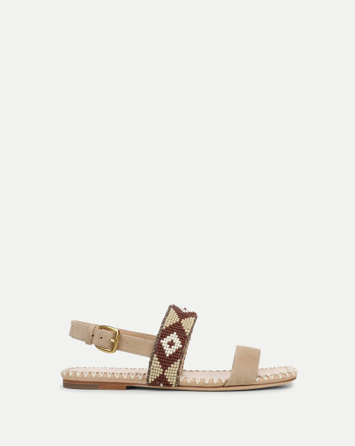 Veronica Beard | Marian Beaded Flat Sandal in Sand Multi Sand Multi