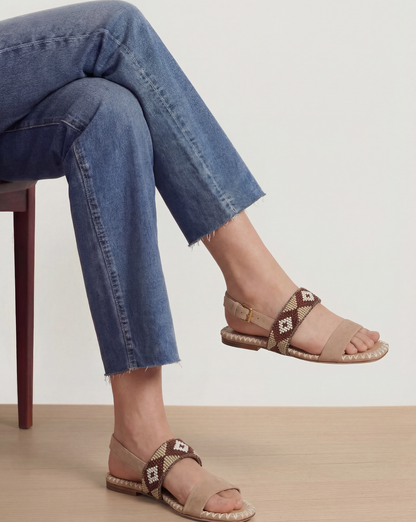 Veronica Beard | Marian Beaded Flat Sandal in Sand Multi Sand Multi