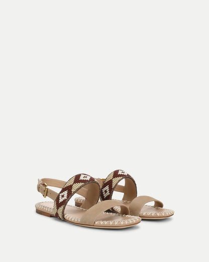 Veronica Beard | Marian Beaded Flat Sandal in Sand Multi Sand Multi
