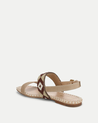 Veronica Beard | Marian Beaded Flat Sandal in Sand Multi Sand Multi