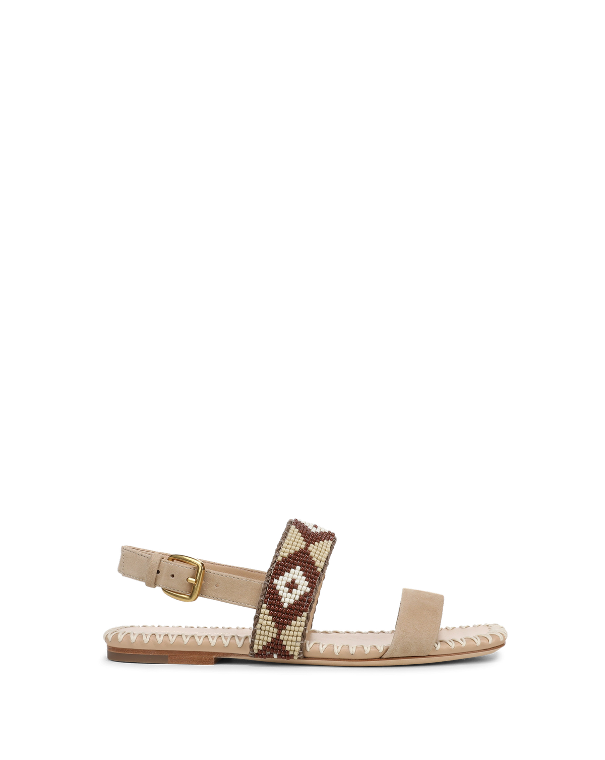Veronica Beard | Marian Beaded Flat Sandal in Sand Multi Sand Multi
