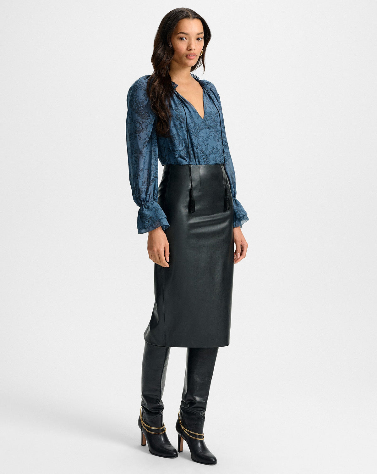 Veronica Beard | Holmes Midi Pencil Skirt in Black Black