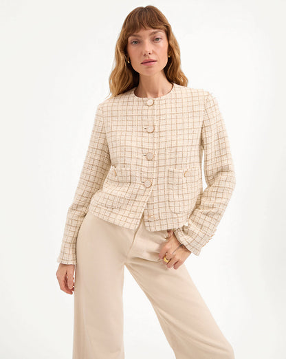 Veronica Beard | Andrea Metallic Tweed Jacket in Dove/Gold Lurex Dove/Gold Lurex