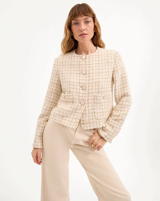 Veronica Beard | Andrea Metallic Tweed Jacket in Dove/Gold Lurex Dove/Gold Lurex