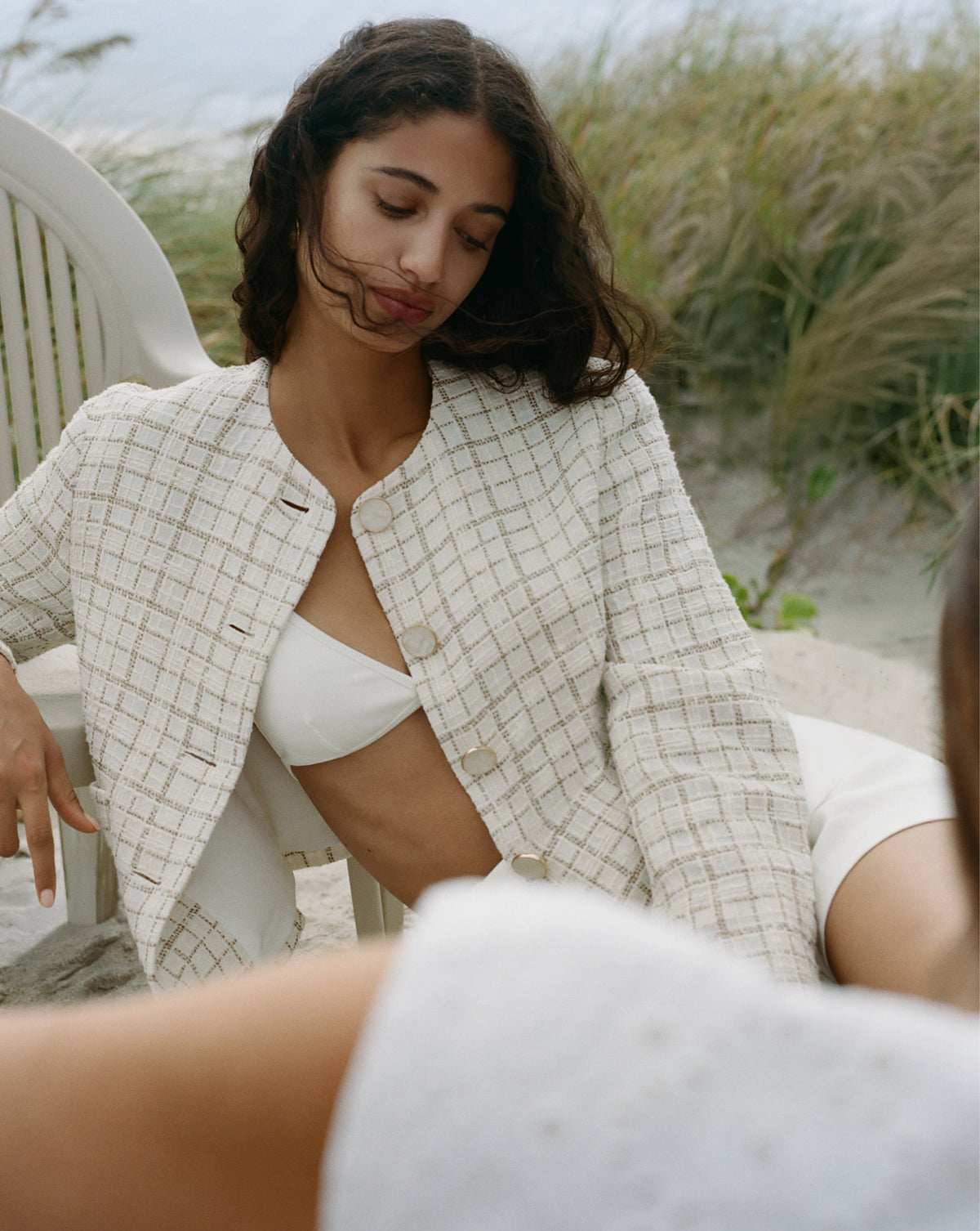 Veronica Beard | Andrea Metallic Tweed Jacket in Dove/Gold Lurex Dove/Gold Lurex