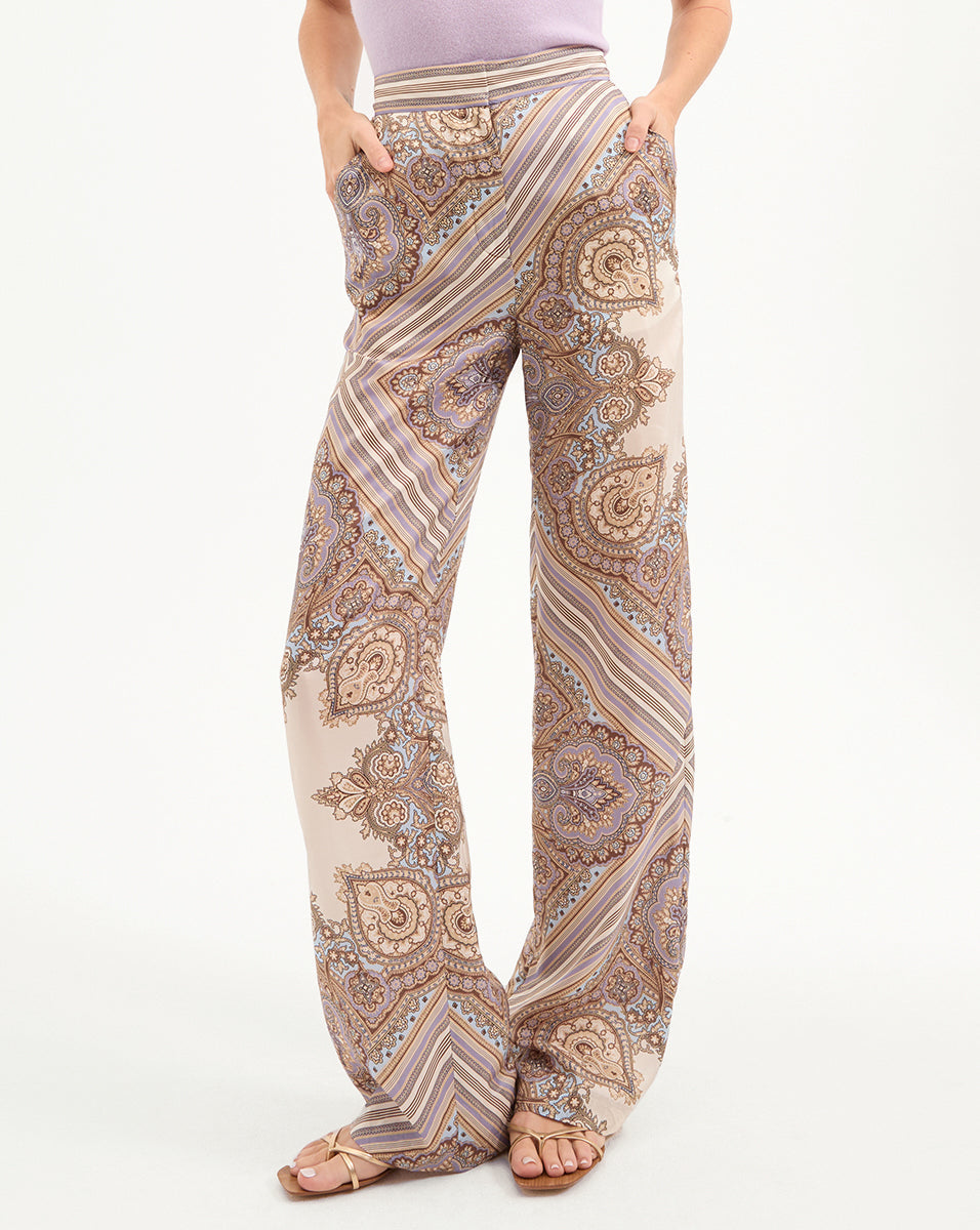 Veronica Beard | Grigore Silk Pant in Stone Khaki Multi Stone Khaki Multi