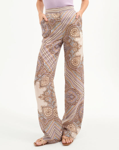 Veronica Beard | Grigore Silk Pant in Stone Khaki Multi Stone Khaki Multi