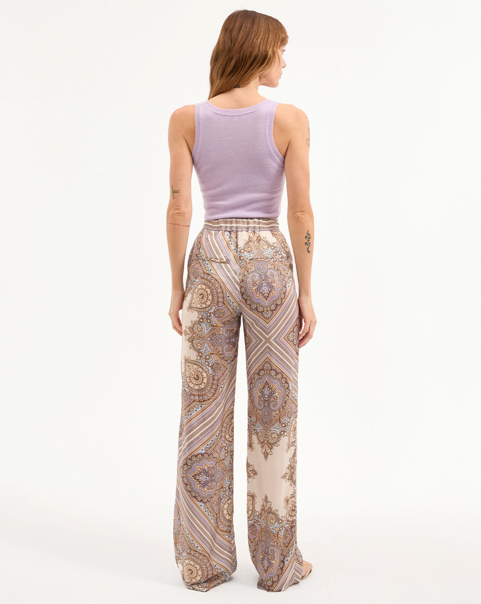 Veronica Beard | Grigore Silk Pant in Stone Khaki Multi Stone Khaki Multi