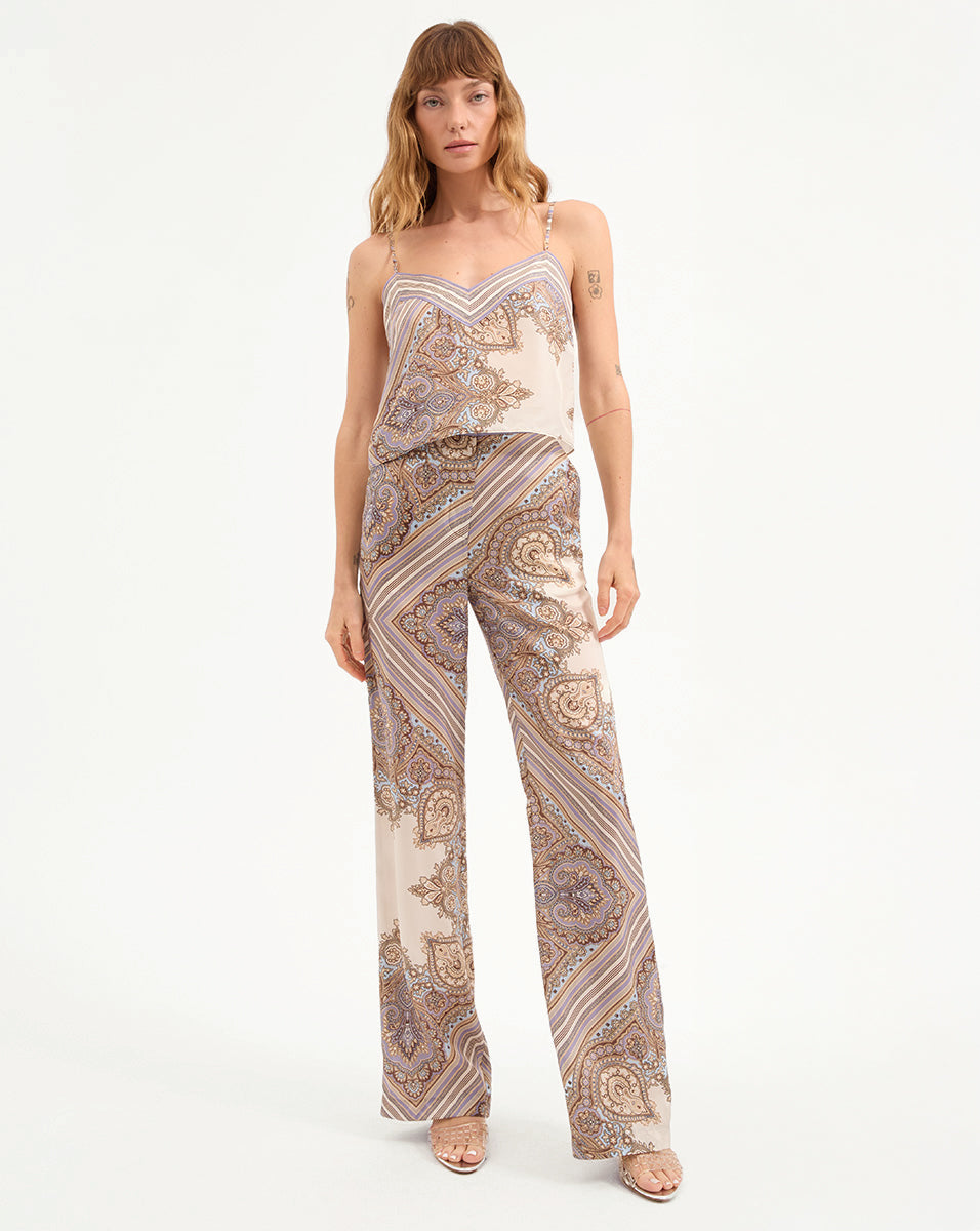 Veronica Beard | Grigore Silk Pant in Stone Khaki Multi Stone Khaki Multi