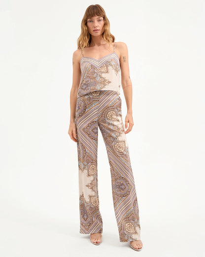 Veronica Beard | Grigore Silk Pant in Stone Khaki Multi Stone Khaki Multi