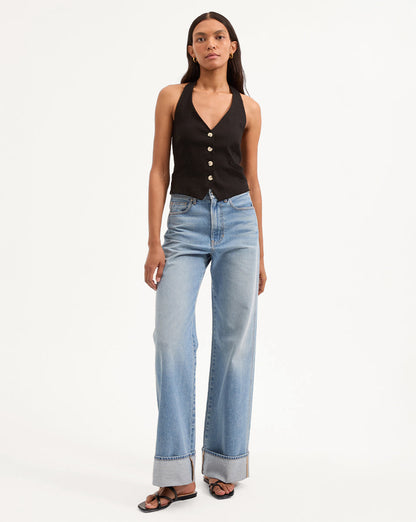Veronica Beard | Arabella Stretch-Linen Vest in Black Black