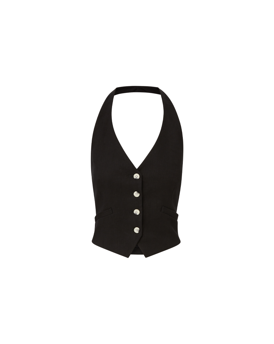 Veronica Beard | Arabella Stretch-Linen Vest in Black Black