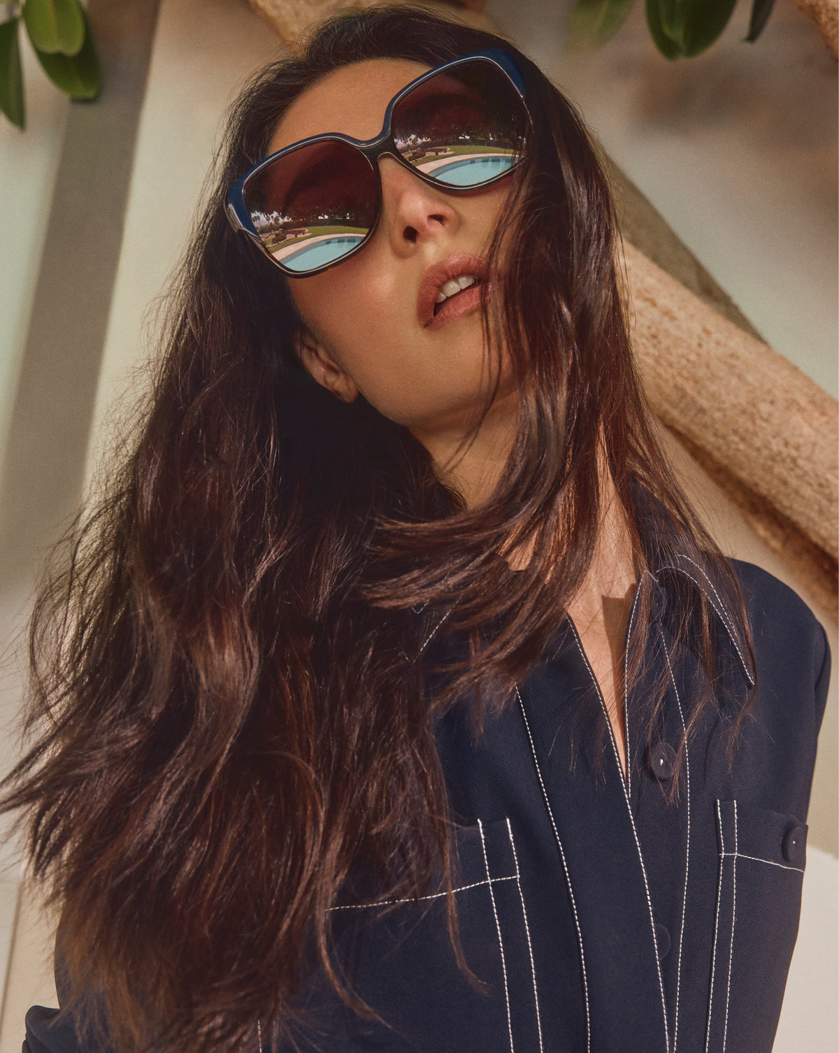 Veronica Beard | Brigitte Oversized Sunglasses in Blue Blue