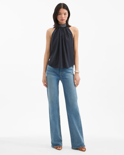 Veronica Beard | Kovi Halter Top in Navy Polka Dots Navy Multi