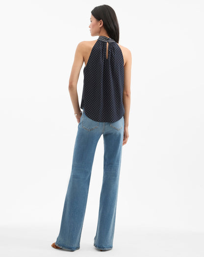 Veronica Beard | Kovi Halter Top in Navy Polka Dots Navy Multi