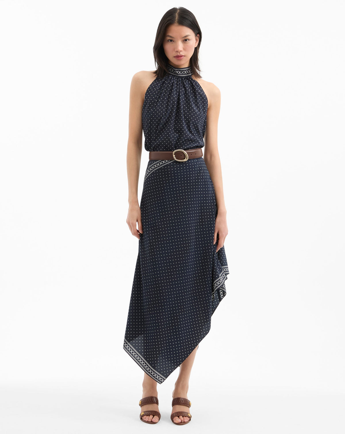 Veronica Beard | Kovi Halter Top in Navy Polka Dots Navy Multi